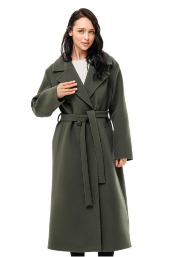 Довге елегантне пальто зі шліцею «Річі» оливковий