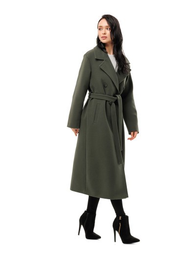 Довге елегантне пальто зі шліцею «Річі» оливковий