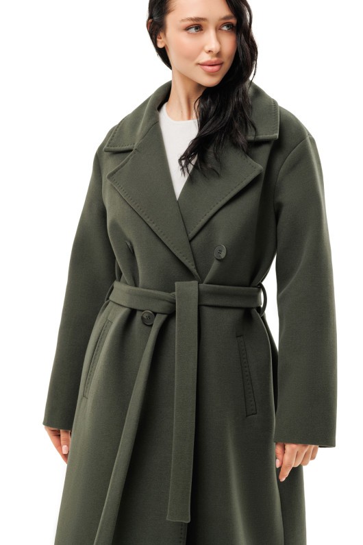 Довге елегантне пальто зі шліцею «Річі» оливковий