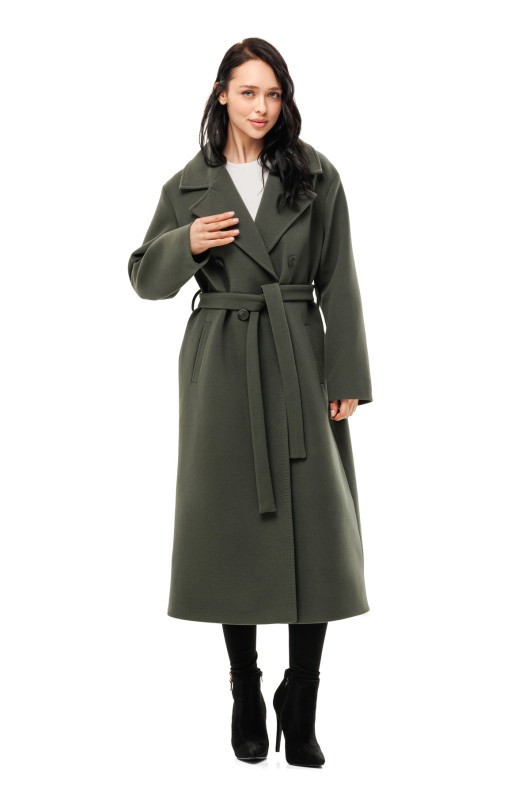 Довге елегантне пальто зі шліцею «Річі» оливковий