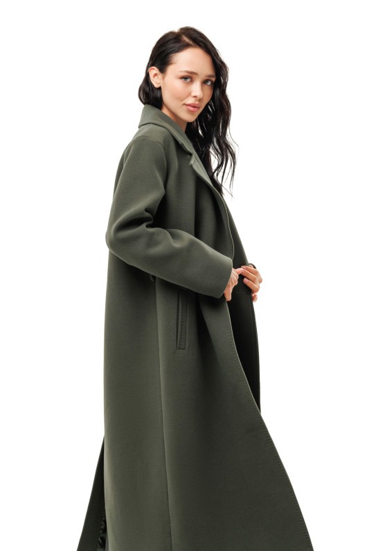 Довге елегантне пальто зі шліцею «Річі» оливковий