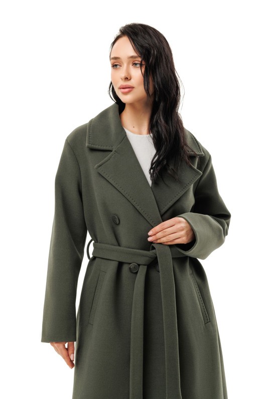Довге елегантне пальто зі шліцею «Річі» оливковий