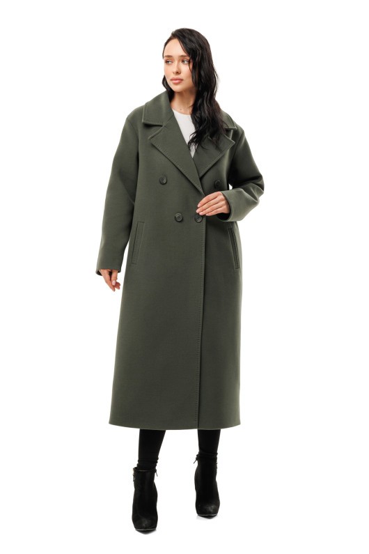 Довге елегантне пальто зі шліцею «Річі» оливковий