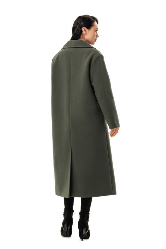 Довге елегантне пальто зі шліцею «Річі» оливковий