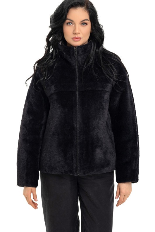 Пальто із екохутра з принтом «Анелі» чорний-леопард утеплене