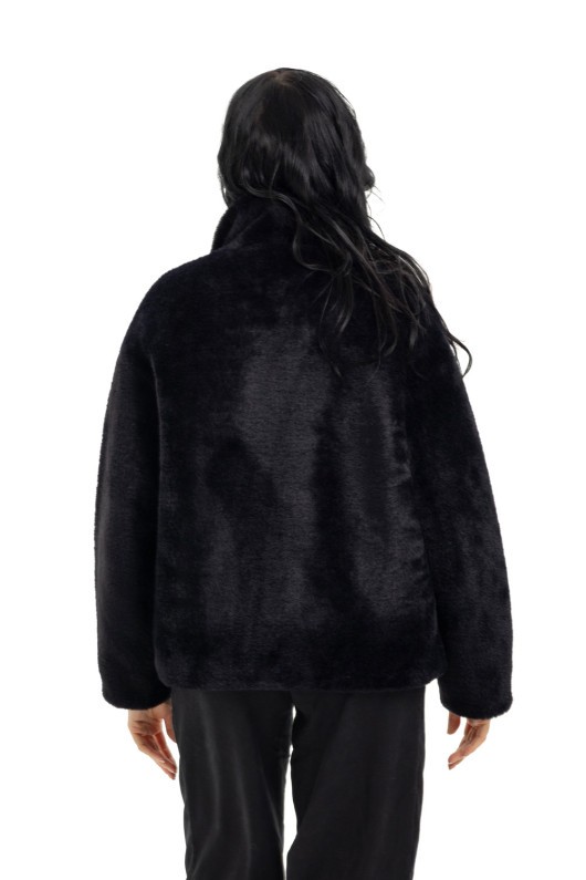 Пальто із екохутра з принтом «Анелі» чорний-леопард утеплене