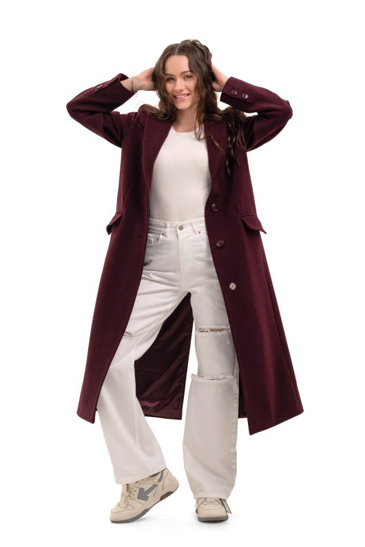 Довге пальто зі шліцею «Місті» бургунді