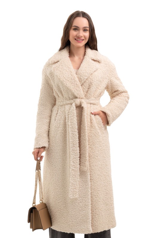 Довга зимова шуба еко барашек «Меді» бежева утеплене