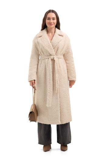 Довга зимова шуба еко барашек «Меді» бежева утеплене