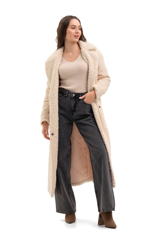 Довга зимова шуба еко барашек «Меді» бежева утеплене