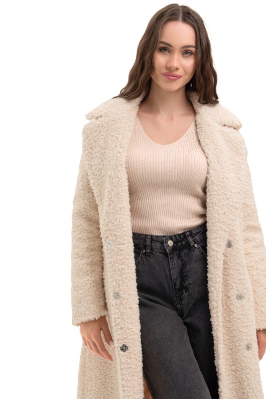 Довга зимова шуба еко барашек «Меді» бежева утеплене