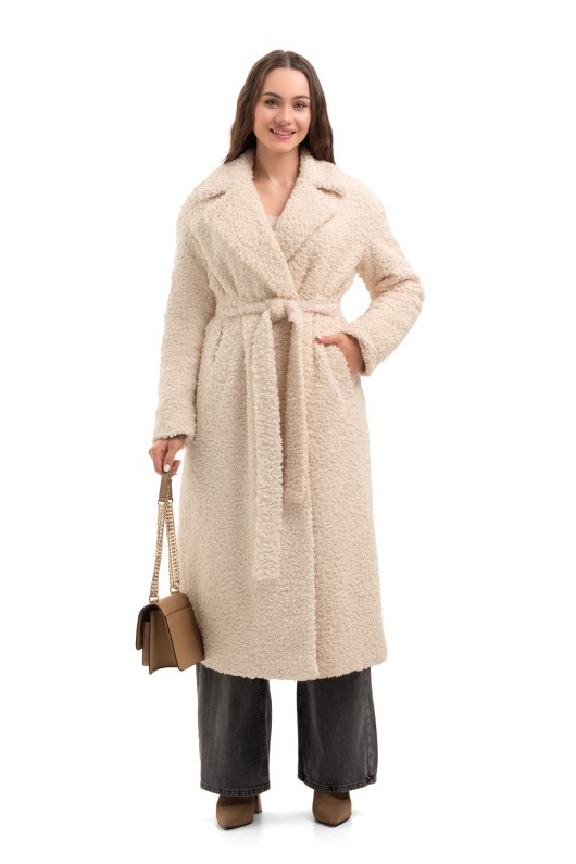 Довга зимова шуба еко барашек «Меді» бежева утеплене
