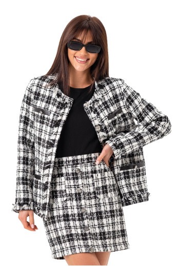 Легкий жіночий жакет «Шелі» чорно-білий клітинка