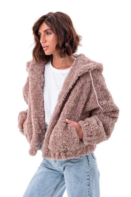 Теплий бомбер з капюшоном «Корі» пудровий