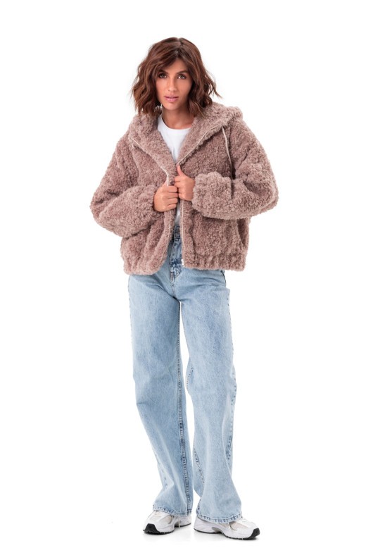 Теплий бомбер з капюшоном «Корі» пудровий