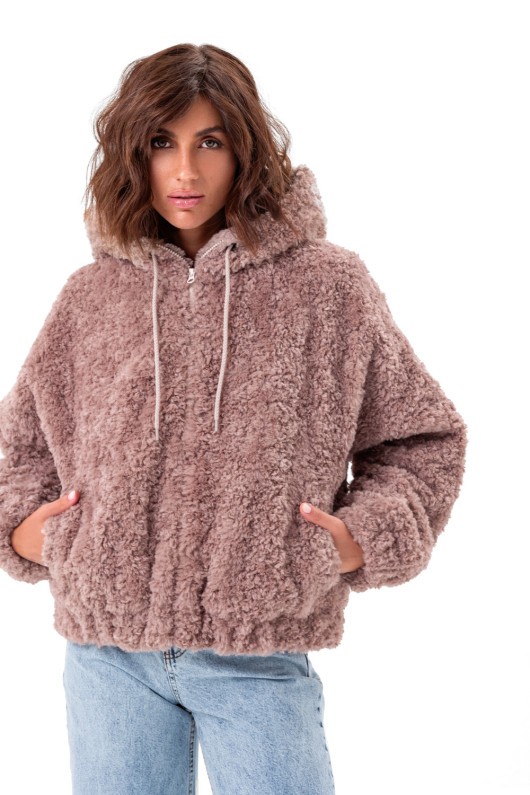 Теплий бомбер з капюшоном «Корі» пудровий