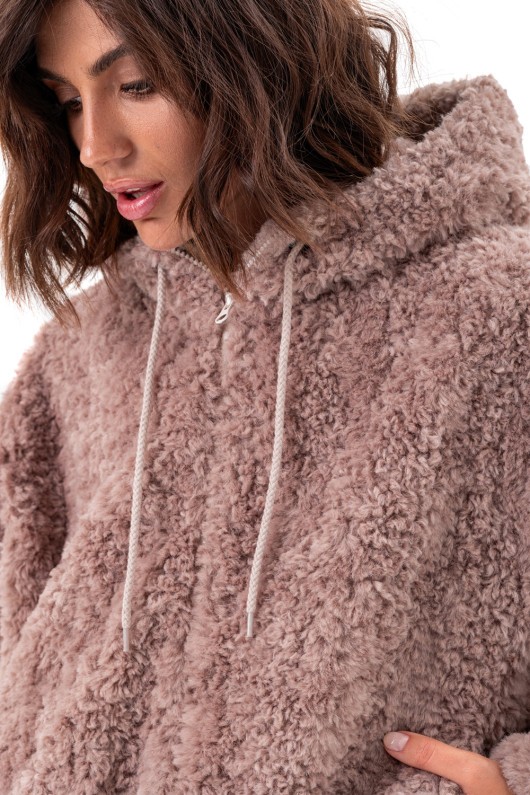 Теплий бомбер з капюшоном «Корі» пудровий