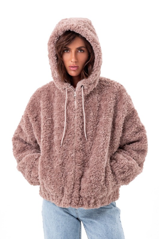 Теплий бомбер з капюшоном «Корі» пудровий