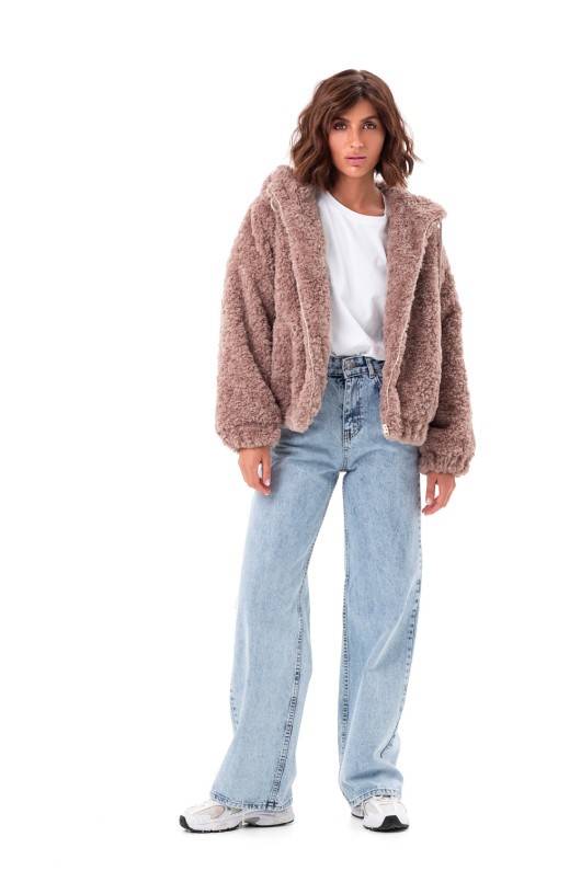 Теплий бомбер з капюшоном «Корі» пудровий