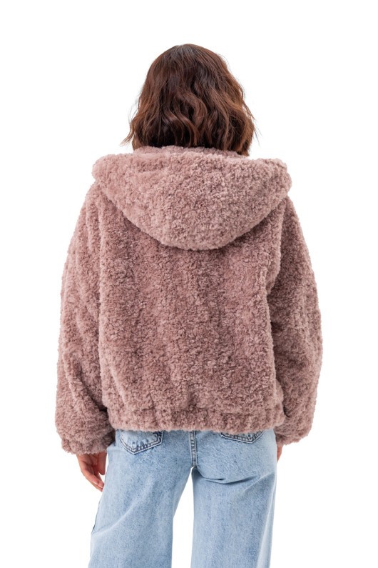 Теплий бомбер з капюшоном «Корі» пудровий