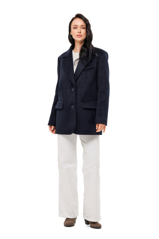 Ворсисте пальто-піджак «Лав» темно-синє