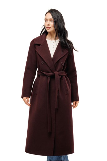 Довге елегантне пальто зі шліцею «Річі» бургунді
