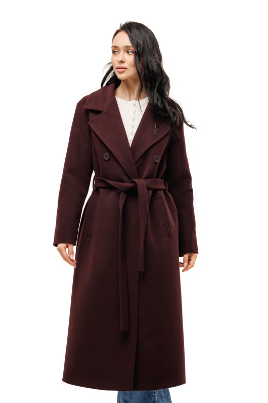 Довге елегантне пальто зі шліцею «Річі» бургунді