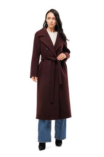 Довге елегантне пальто зі шліцею «Річі» бургунді