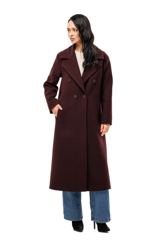 Довге елегантне пальто зі шліцею «Річі» бургунді
