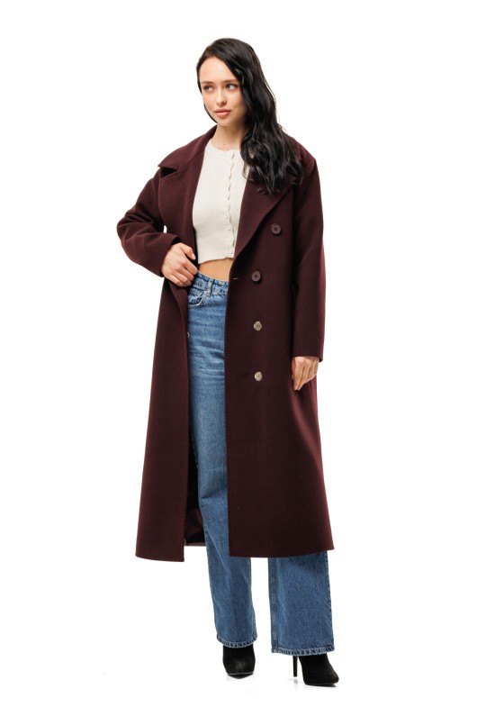 Довге елегантне пальто зі шліцею «Річі» бургунді
