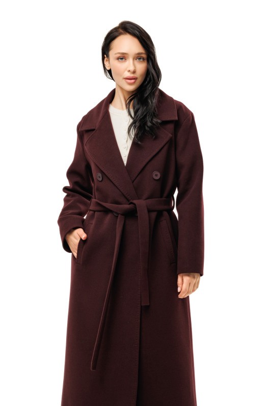 Довге елегантне пальто зі шліцею «Річі» бургунді