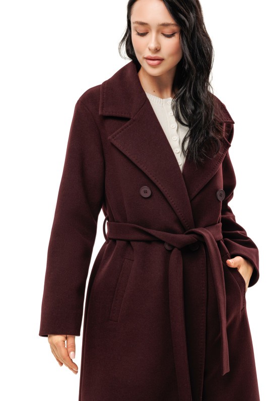 Довге елегантне пальто зі шліцею «Річі» бургунді