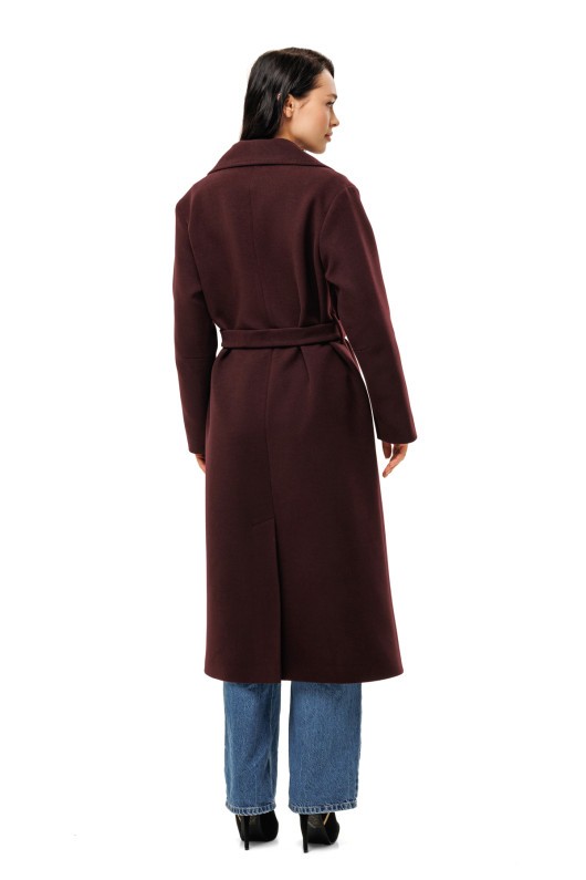 Довге елегантне пальто зі шліцею «Річі» бургунді
