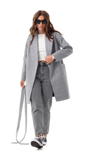 Оверсайз пальто в клітинку «Астрід» сіре