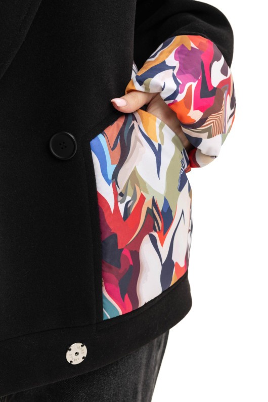 Коротке кашемірове пальто з принтом «Леоні» чорний-Хвиля