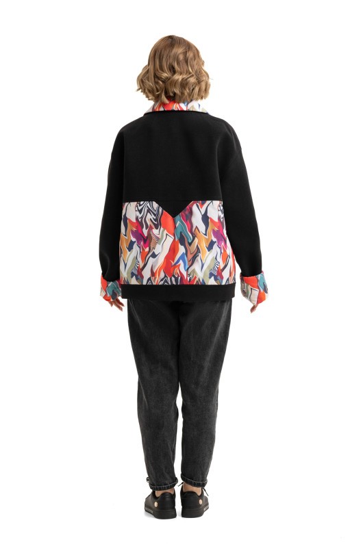 Коротке кашемірове пальто з принтом «Леоні» чорний-Хвиля