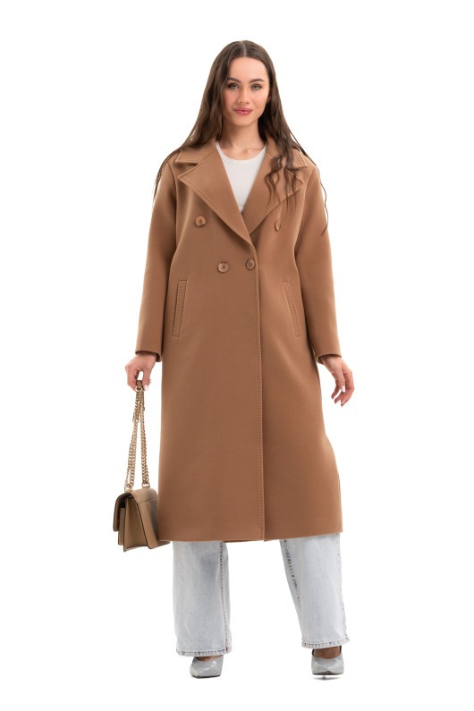 Довге елегантне пальто зі шліцею «Річі» кемел