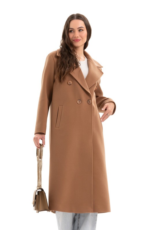 Довге елегантне пальто зі шліцею «Річі» кемел
