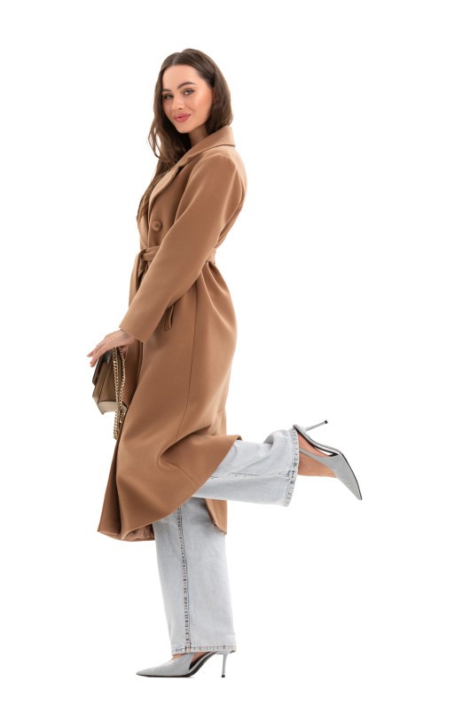 Довге елегантне пальто зі шліцею «Річі» кемел