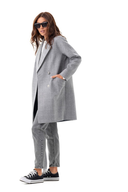 Зручне пальто в клітинку «Астрід» сіре утеплене
