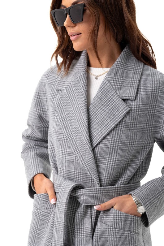Зручне пальто в клітинку «Астрід» сіре утеплене