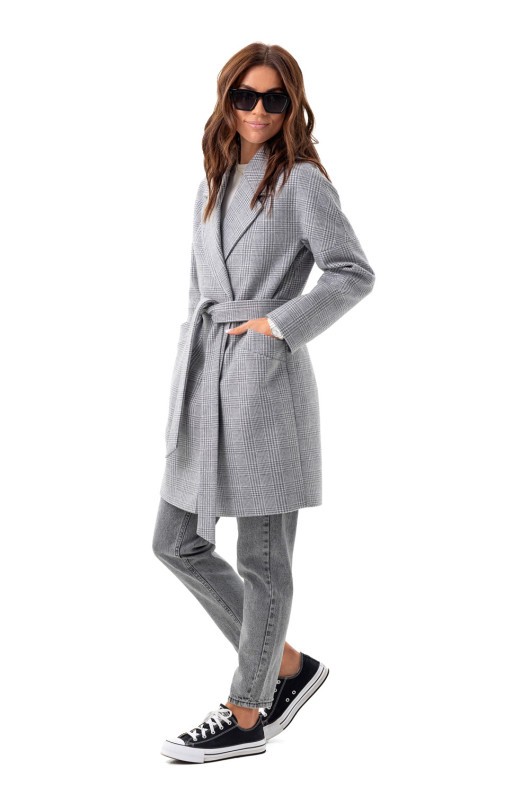 Зручне пальто в клітинку «Астрід» сіре утеплене