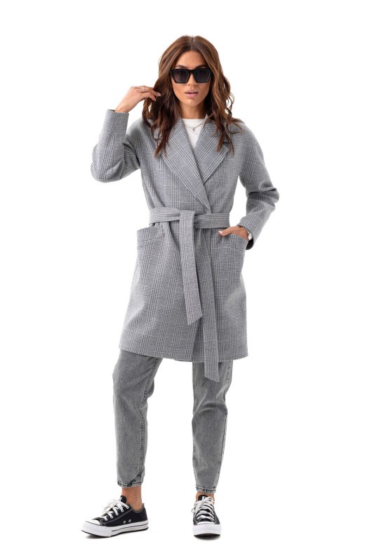 Зручне пальто в клітинку «Астрід» сіре утеплене