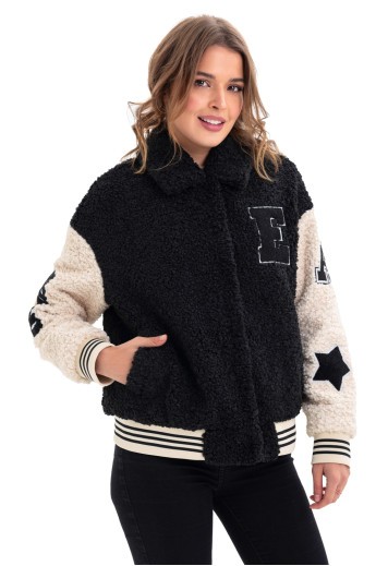 Бомбер з нашивками «Кенді» чорно-бежевий