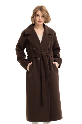 Довге елегантне пальто зі шліцею «Річі» шоколадне