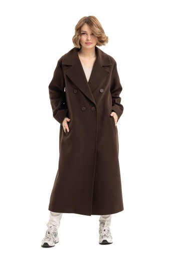 Довге елегантне пальто зі шліцею «Річі» шоколадне