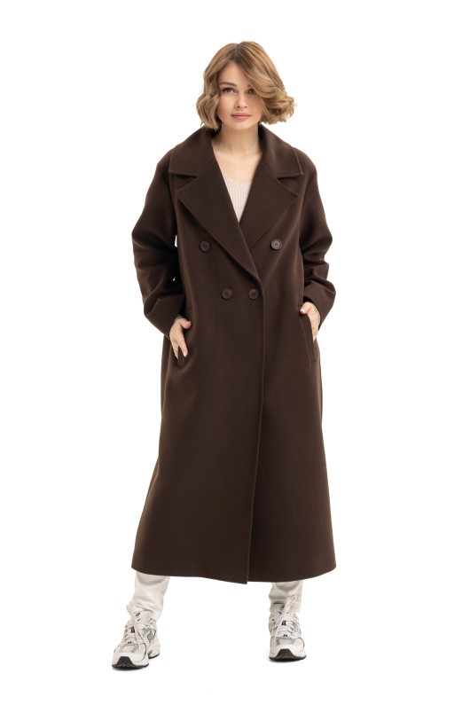 Довге елегантне пальто зі шліцею «Річі» шоколадне
