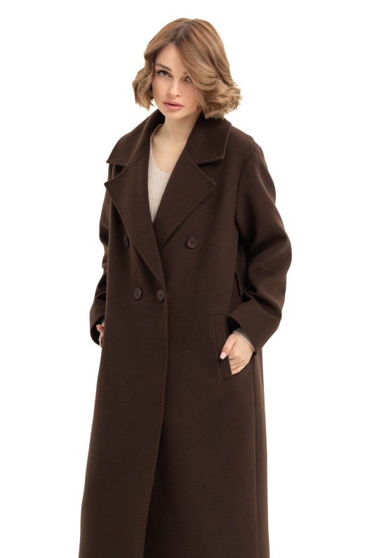 Довге елегантне пальто зі шліцею «Річі» шоколадне