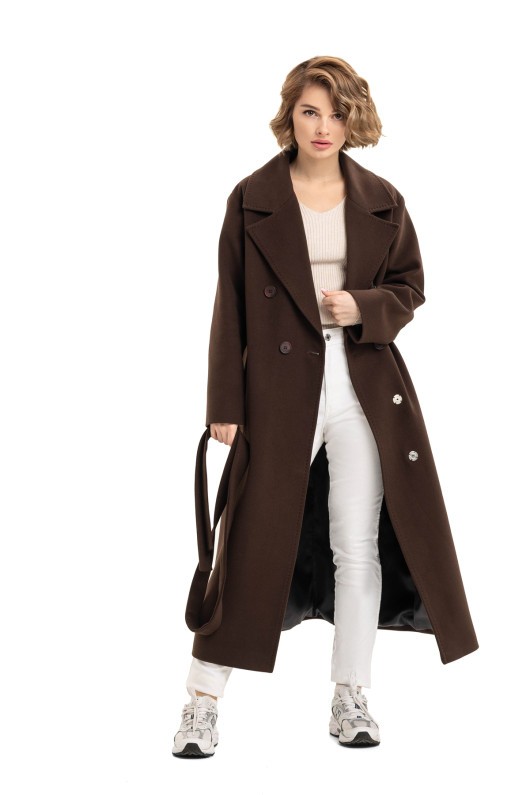 Довге елегантне пальто зі шліцею «Річі» шоколадне