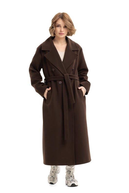 Довге елегантне пальто зі шліцею «Річі» шоколадне
